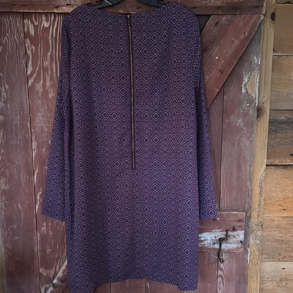PrAna Black/Plum print crew neck long sleeve crewneck lined crepe midi shift NWT - Picture 8 of 8